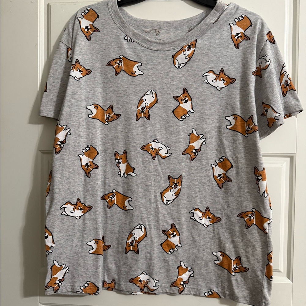 Gray T-Shirt with Corgi Print